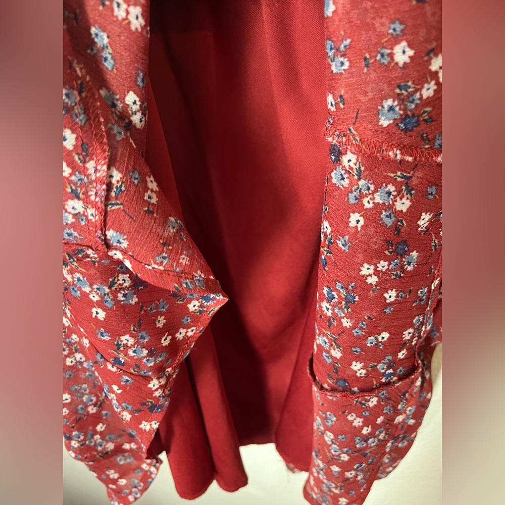 Trixxi Cottage Core Floral Clay Red Balloon Sleeve Mini Dress XL NWOT - Picture 7 of 14